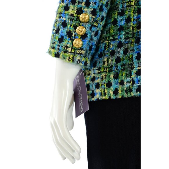 Vintage ESCADA Boucle Jacket sz 44 / 14  Aqua/Green Multi Check - Picture 7 of 9
